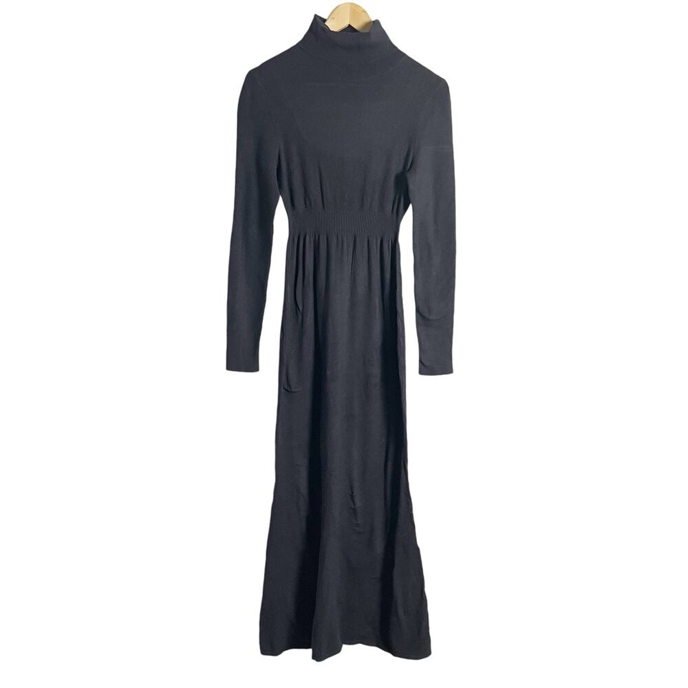 Toccin Black Ribbed Turtleneck Long Sleeve Midi Sweater Dress Size Medium - Picture 5 of 13
